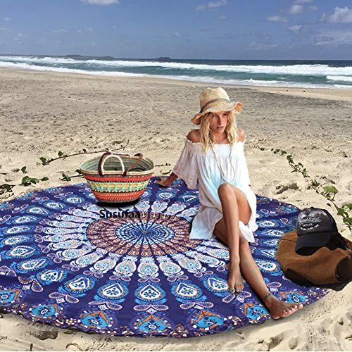 Susufaa Mandala Tapestry Roundie Gypsy Hippy Boho Indian Throw Tablecloth Picnic, College Dormitory Wall Hanging Sofa Bed Cover Tapestry(Peacock Tail)