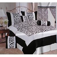 Queen Size Imperial 7 Piece Black / White Zebra Style Comforter Set Plus a Pair Window Curtains