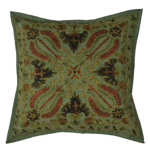 Imagen 2 de Cojín de algodón hecho a mano indio cover set Adorna con tamaño pesado el trabajo de bordado 16 x 16 pulgadas Juego de 5 piezas