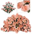 SIX pieces of 18" Long Stem Artificial Rose Bud Bushes Peach