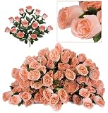 SIX pieces of 18" Long Stem Artificial Rose Bud Bushes Peach