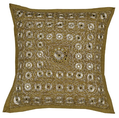 Imagen 2 de Cojín Hecho a mano de plata Zari & Size Mirror Work 16 x 16 pulgadas Juego de 2 piezas