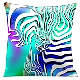 Lama Kasso Contempo White and Black Graphics on a Peacock Blue Satin 18-Inch Square Pillow, Design on Both Sides