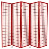 6ft. Window Pane Japanese Shoji Folding Privacy Screen Room Divider - 5 Panel Red