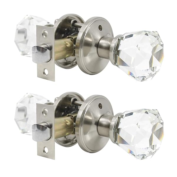 2 Pack Crystal Clear Glass Door Knobs In Diamond Shape Passage