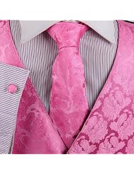 Mens Dress Vest Pink Paisleys Formal Vest for Wedding Gift Set Match Necktie... by Y&G