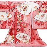 【お宮参り着物】【赤地系 手総絞り熨斗柄に刺繍で毬と枝垂れ桜の柄】女の子 正絹【風呂敷プレゼント/ギフト対応】