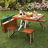 Portable Wooden Picnic Table - Folding Wooden Picnic Table With Seating for Four