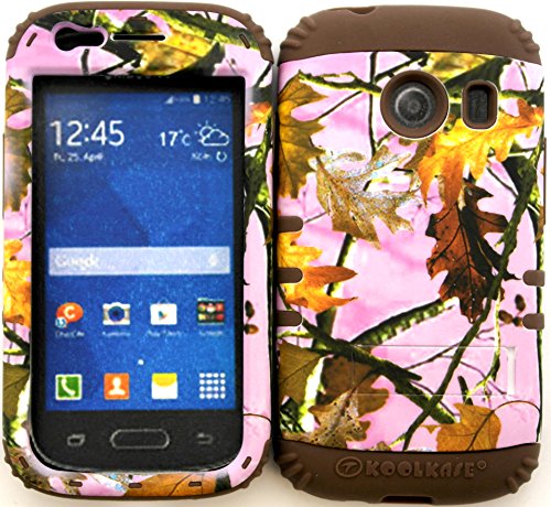 Wireless Fones TM Hybrid Impact Dual Layer Cover Case for Samsung Galaxy Ace Style S765c Straight Talk, Net10 and TracFone Pink Camo Mossy on Brown Skin