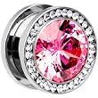 5/8" Stainless Steel Clear Pink CZ Screw Fit Tunnel
