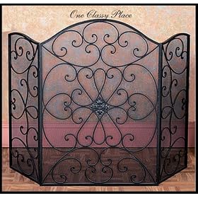 Scrolled Metal And Mesh Fireplace Screen 50