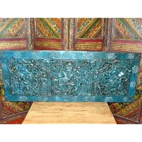 Antique Hindu God Ganesha Carved Wood Headboard Wall Panel 72 by mogulinterior