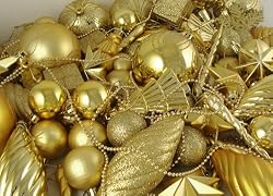 125-Piece Club Pack of Shatterproof Gold Glamour Christmas Ornaments