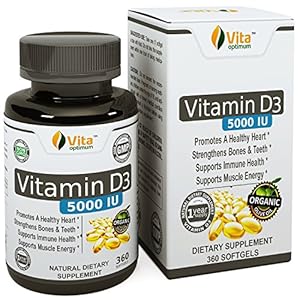 Vita Optimum Vitamin D3 5000 IU - In Certified Organic Olive Oil (360 minigels) GMO-Free & Made in USA