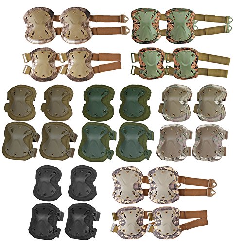Flexzion Airsoft Knee Elbow Protective Pads Set 4 Pack Tactical Combat Paintall Skate Outdoor Sports Safety Guard Gear Equipment with Adjustable Straps Quick Release