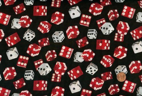Elizabeth Studio 'Games of Chance' Tossed Dice on Black Cotton Fabric By the Yard