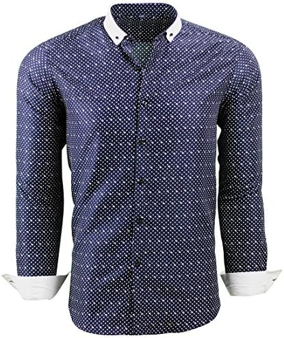 Tom Spade Men's Slim Fit Patterned Dress Shirt (X-Large, Navy Blue)