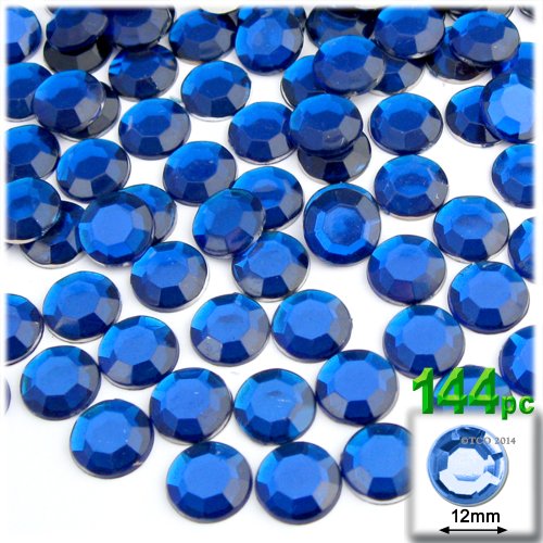 The Crafts Outlet 144-Piece Flatback Round Rhinestones, 12mm, Royal Blue