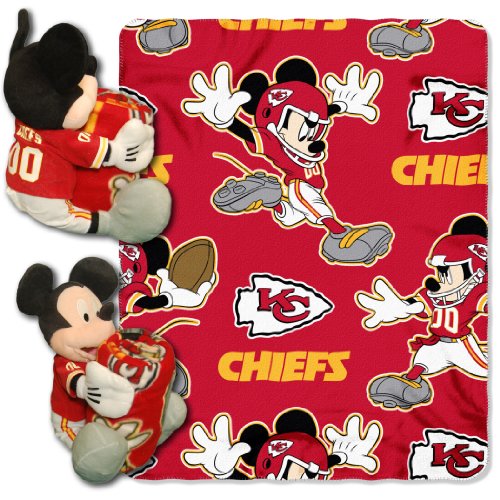 Disney/NFL Kansas City Chiefs Mickey Character Shaped Pillow with 40-Inch-by-50-Inch Fleece Throw Set