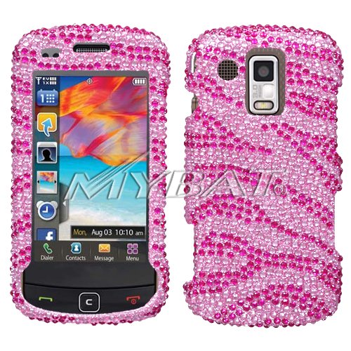 New Pink with Hot Pink Zebra Stripe Sparkling Bling Full Diamond Samsung U960 Rogue Snap on Cell Phone Case