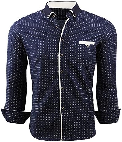 Tom Spade Men's Slim Fit Patterned Dress Shirt (Small, Navy Blue)