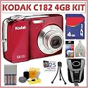 Kodak Easyshare C182 12MP Digital Camera in Red + 4GB Deluxe Accessory Kit