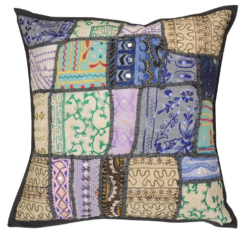 Imagen 2 de Cojín decorativo hecho a mano de algodón cover set Adorna con tamaño de trabajo de bordado y parche de 16 x 16 pulgadas Juego de 2 piezas