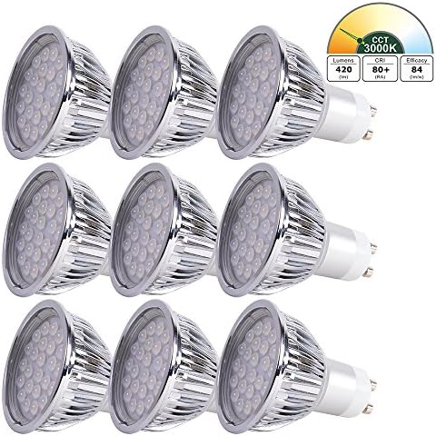 SinceLight GU10 5W LED Spotlight Bulb (9-Pack), Non-Dimmable, 100-240V, 40W Equivalent, 420lm, Warm White 3000K, 60 Degree Beam Angle