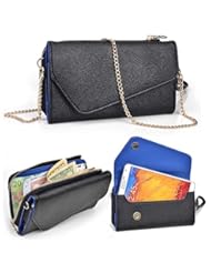 Wireless: Universal Womens Smartphone Clutch Wallet HTC Butterfly /Includes Cross body Chain / Midnight Black and O2 Blue + ND Cable Tie - Kroo