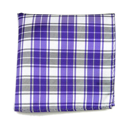100% Silk Woven Violet and White Summer Plaid Large Pocket Square