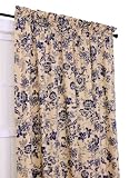 Ellis Curtain Palmer Floral Toile 50-Inch-by-84-Inch Tailored Panel with Tieback, Navy