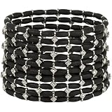 Stunning Black Silvertone and Crystal Wide 10 Row Bracelet