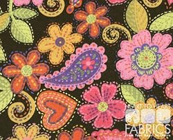 By The Yard Whimsy Floral Black Quilt Cotton Flannel