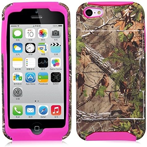 Hybrid Rugged Real Tree Skin Matte Hard Case Cover for Apple Iphone 5c (rose)