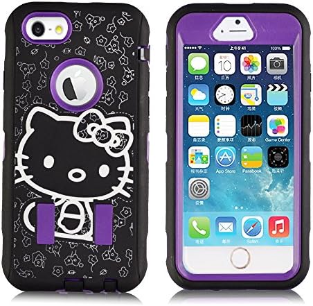iPhone 6 Case-Able® Hello Kitty Double Layer Tuff Sheild Hybrid Heavy Duty High Impact Rugged Case For Apple iPhone 6 + Screen Film + Stylus+clean sticker (Purple, 4.7inch iPhone 6)