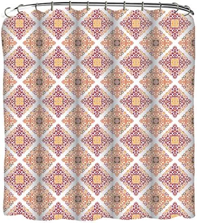 Indecor Home Fabric Moroccan Tile Shower Curtain and Roller Hook Set