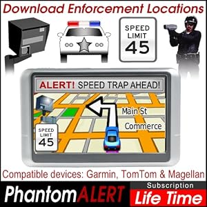 PhantomALERT Red Light Camera, Speed Camera and Speed Trap Detector Software for select Garmin, TomTom and Magellan GPS (Lifetime Subscription)