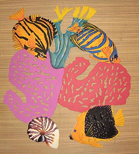 Hand Painted Metal Art One Piece 3 Fish, 3 Corals and Shell Wall Sculpture