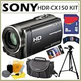 Sony HDR-CX150 16GB Flash Memory High Definition Handycam® Camcorder with 3MP Still Image Capture and 25x Optical Zoom featuring a 2.7-inch Widescreen LCD in Black + 8GB Accessory Kit