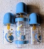 Baby Feeding Bottles Set of Three - Pink or Blue - Sleeping Baby Rabbits