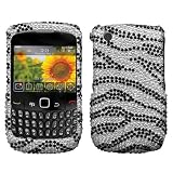 Sparkling Silver with Black Zebra Strip Full Diamond Rhinestone Snap on Hard Skin Bling Cover Case for Blackberry Curve 8520 8530