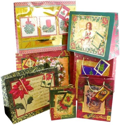 Deluxe Holiday Gift Bags With Tissue Paper - Set Of 7 Bags
