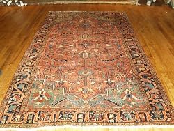 Handmade Antique Iranian Heriz Rug 6'1"x9'4"