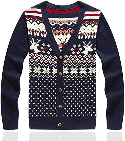 LetsKeep Open Front Button V-neck Deer Sweater Cardigan Christmas, Large
