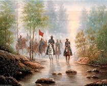 Civil War Grey Soldier On Horses Art Print POSTER rare - 20" x 16"
