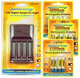 Pocket Energy 1 hour LED AA/AAA Ni-MH/Ni-CD Charger Pack inc 8xAA2800mAh Ni-MH and 4xAAA1100mAh Rechargeable Batteries - with Car Adaptor - BEST VALUE NEW LOW PRICE