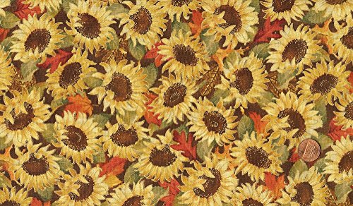 Red Rooster ‘Joyful Harvest’ Allover Sunflowers on Cotton Fabric By the Yard