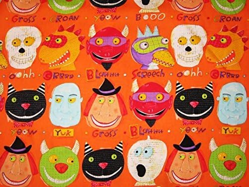 HALLOWEEN 1/2 YARD 100% COTTON FABRIC ~ SCARY MONSTER FACES