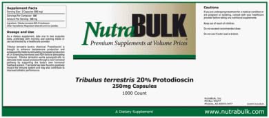 Tribulus Terrestris 250mg Capsules 20% Protodioscin 1000 Count