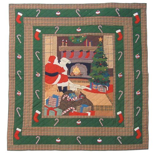 Patch Magic Queen Santa By The Fireside Quilt, 85-Inch by 95-Inch